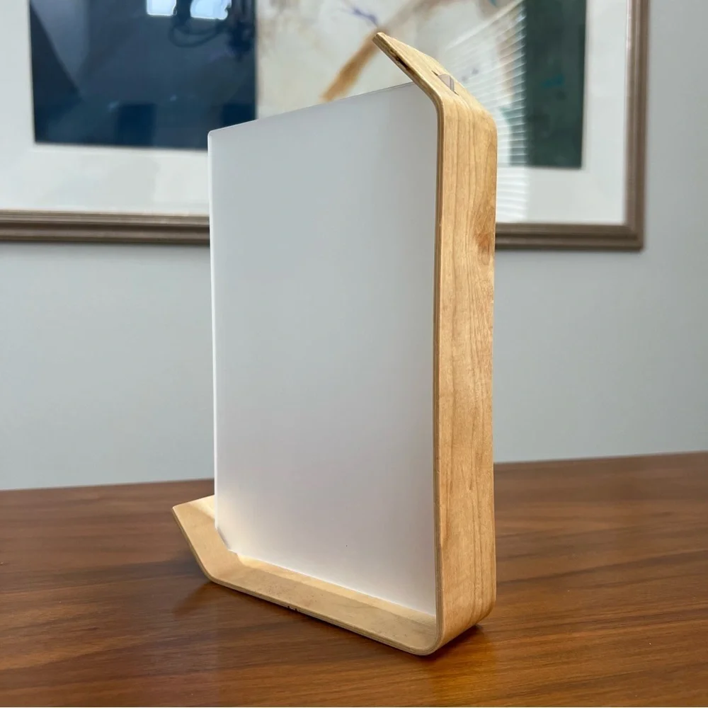 One Modern Curved Natural Wood Frame with Asymmetrical Design and Acrylic